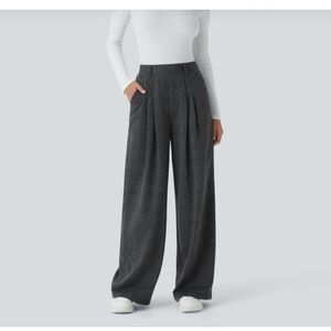 New HALARA high waisted wide leg charcoal and black houndstooth plaid pants